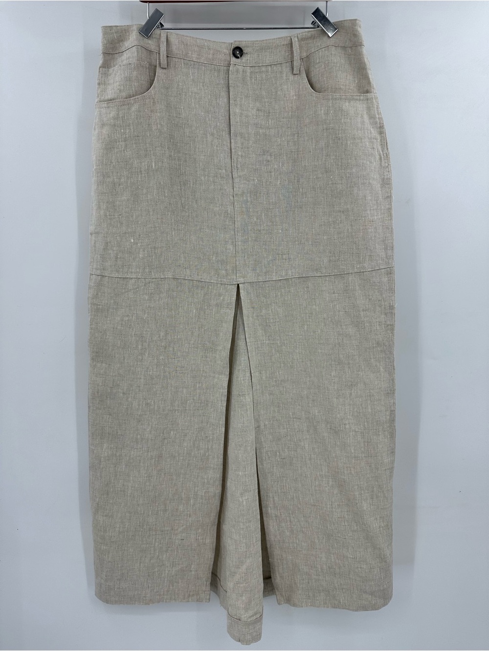 Reformation Linen Natural Maxi Skirt with Front Slit